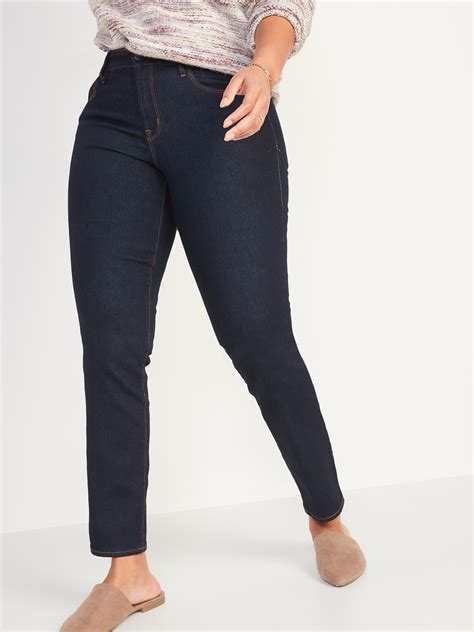 Mid Rise Power Slim Straight Dark Wash Jeans For Women Old Navy