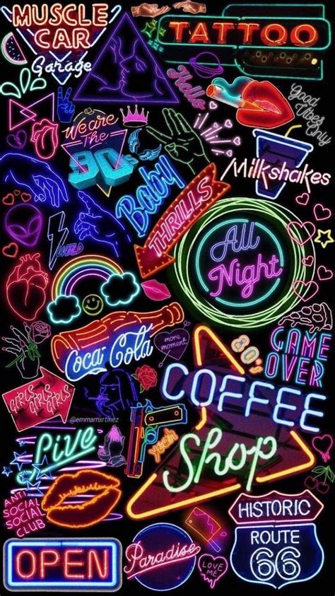 Neon Signs 90s Inspired Girly Wallpapers Collage Black Background