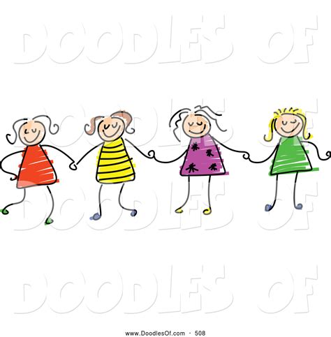 Vector Clipart Of A Childs Sketch Of Four Stick Figure