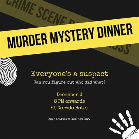 yellow murder mystery invitation templates  canva
