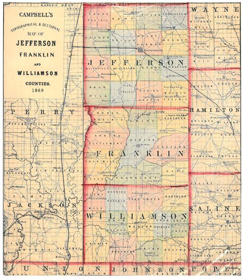 1869 Williamson Franklin And Jefferson County Map Williamson County