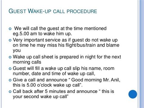 Call Handling Wake Up Call Handling Procedure