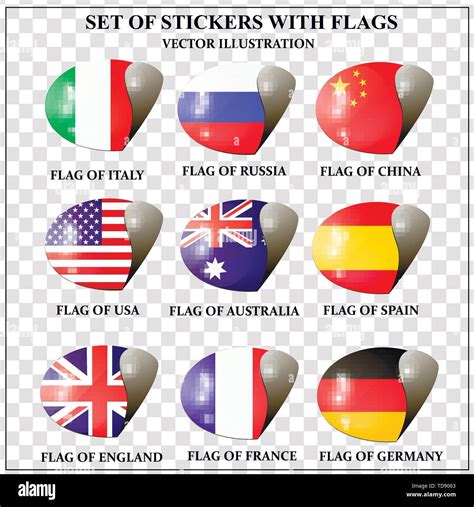 Bright Set Of Stickers With Flags Colorful Illustration With Flags Of