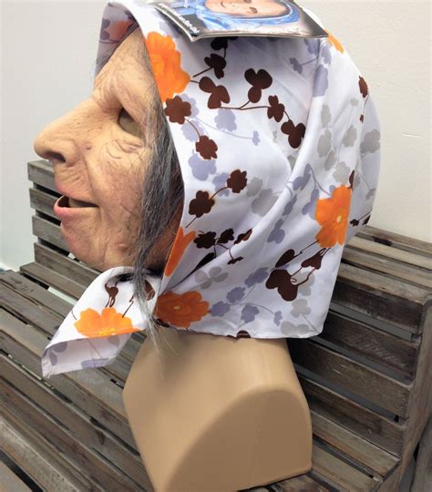 Deluxe Latex Scary Elderly Lady Old Woman Gran Granny Nana Soft Mask With Scarf