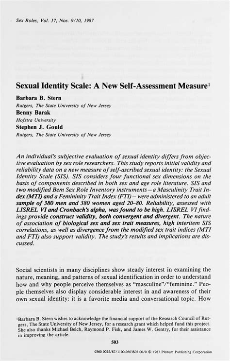 Pdf Sexual Identity Scale A New Self Assessment Measure