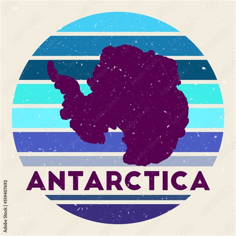 Antarctica Logo Sign With The Map Of Country And Colored Stripes