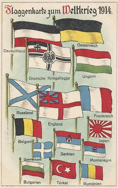 German Poster From Ww1 Showing Flags Of War Participants R