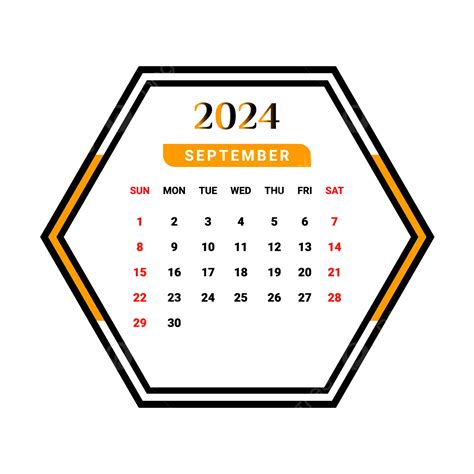 Calendario Del Mes De Septiembre De 2024 Con Forma única Amarilla Y
