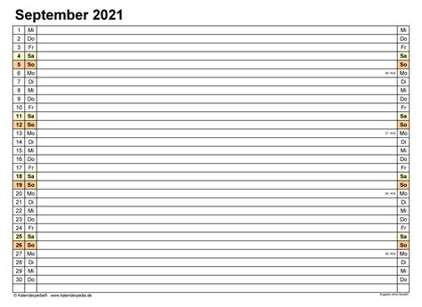 Download free printable excel calendar templates for 2021 in xls or xlsx format. 50 Kalender September 2021 Zum Ausdrucken Kostenlos