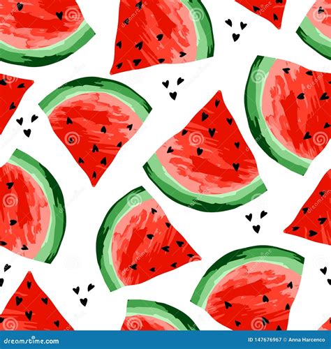 Seamless Watermelons Pattern Slices Of Watermelon Berry Background