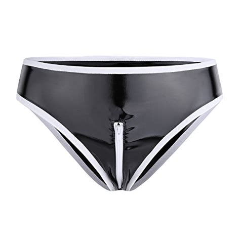 Buy Alvivi Womens Sexy Wet Look Faux Leather Open Crotch High Cut G String Thong Underwear