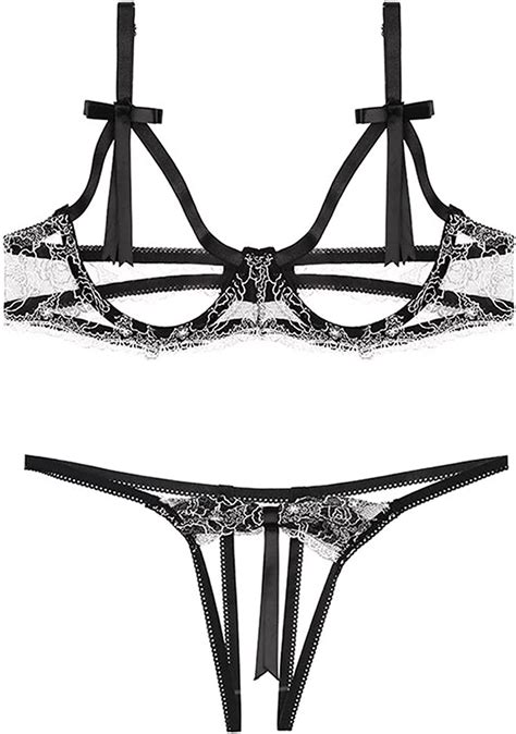 2 Piece Women S Sexy Lingerie Sets Lace Sheer Underwire Bralette Bra And Panty Cut Out