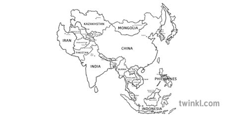 Mapa De Asia Blanco Negro