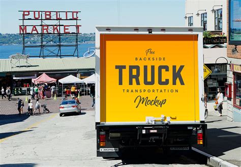 backside  truck transportation mockup psd designbolts