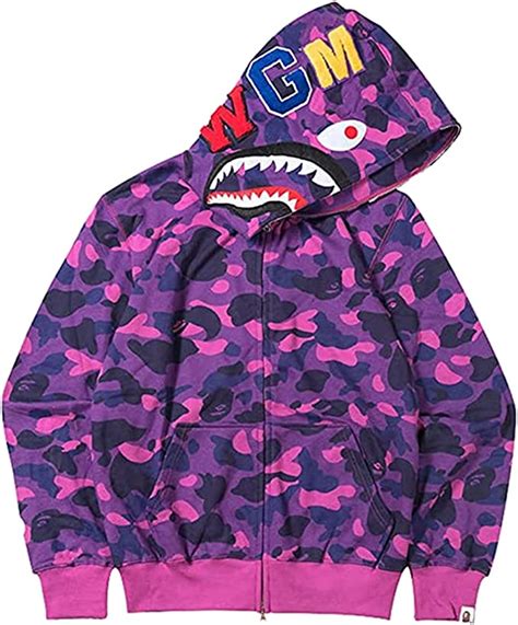 Winkeey Bape Shark Hoodie Hip Hop Hoodie With Zip Long Sleeve
