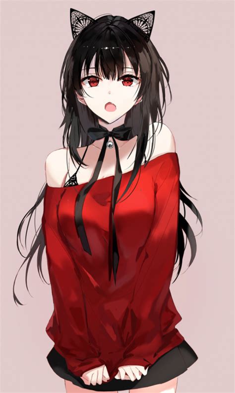 Download 480x800 Wallpaper Red Top Hot Anime Girl
