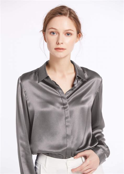 Basic Consealed Placket Silk Shirt With Longer Hem In The Back Silk
