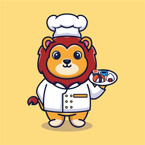 Vector Lion Chef Mascot Logo Cartoon Cute Creative Kawaii Cute Animal