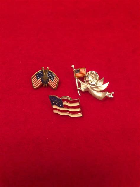Vintage Enamel American Flag Pin Badges 3 In Total Etsy Uk