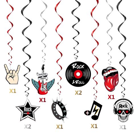 Blulu 30ct Rock And Roll Theme Party Foil Swirl Decorations Rock Star