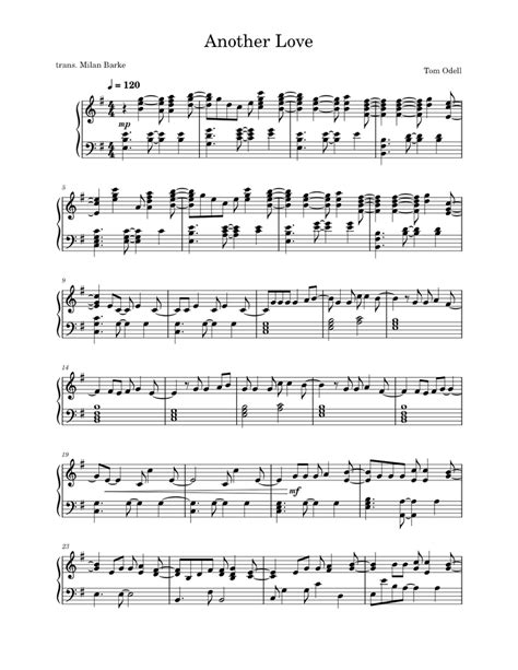 Another Love Tom Odell Sheet Music For Piano Solo