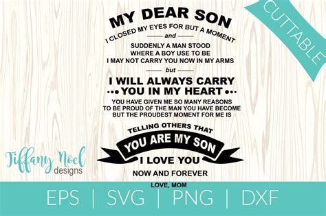 My Dear Son Quote Eps Svg Png Tif Digital File To My Son Etsy