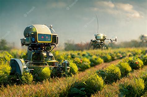 Premium Photo Smart Robotic Futuristic Farmers Working On Field