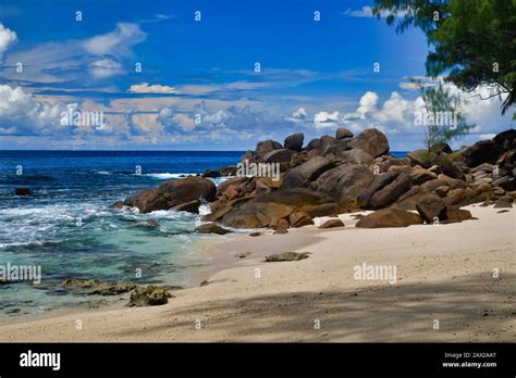Ocean Waves And Granite Rocks Takamaka Beach Mahe Island Seychelles