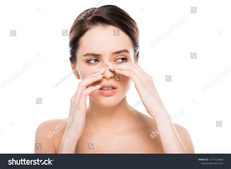 Beautiful Naked Woman Touching Nose After Stock Photo Shutterstock
