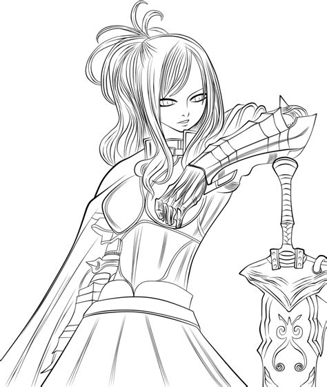 Erza Lineart By Splincide On Deviantart Anime Lineart Coloring Pages