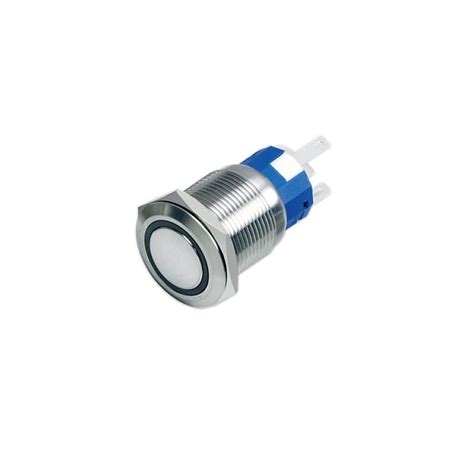 Bistable Inox Switch With Blue Light Circle 250v 5a Ø19mm Silver