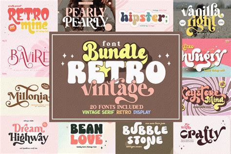 Retro Font Bundle 20 Vintage Fonts