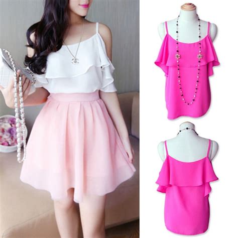 Fanshou Free Shipping New 2014 Spring Summer Off Shoulder Spaghetti Strap Sexy Tops Casual