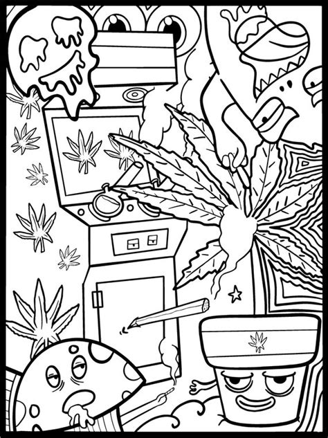 Funny Stoner Coloring Page For Adults Illustration Stoner Etsy