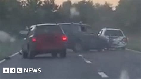 Cars Filmed On A10 Near Cambridge Speeding And Crashing Into Each Other