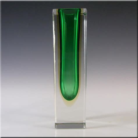 Murano Faceted Green And Amber Sommerso Glass Block Vase Glass Blocks Glass Glass Sculpture