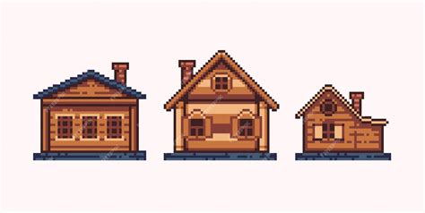 Premium Vector Wooden House Pixel Art Set Cozy Log Cabin Collection