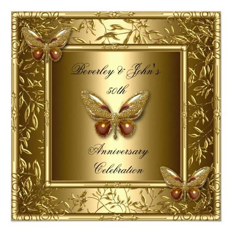 Elegant 50th Wedding Anniversary Gold Butterfly Invitation