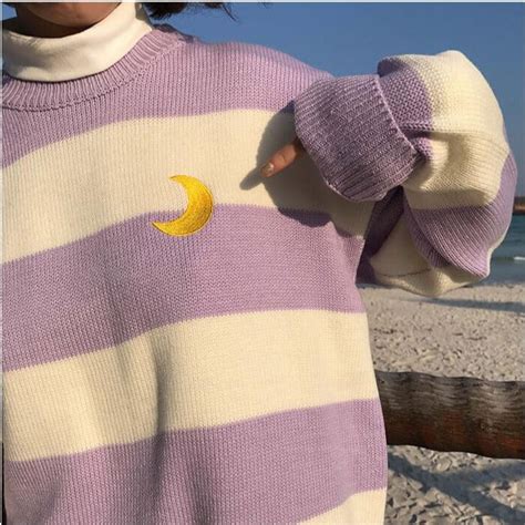 Striped Moon Sweater Cosmique Studio Aesthetic Clothing