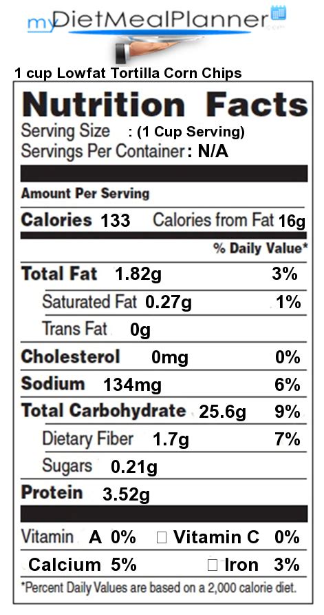 calories in 1 cup lowfat tortilla corn chips nutrition facts for 1 cup lowfat tortilla corn chips
