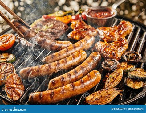 Tasty Summer Picnic With Grilling Food On A Bbq Stock Photo Image Of