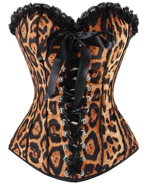 Womens Strapless Leopard Print Ruffle Trimmed Temptation Overbust Corset N4865