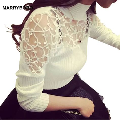 Autumn Winter 2022 Women Sexy Lace Sweater Korean Female Long Sleeve