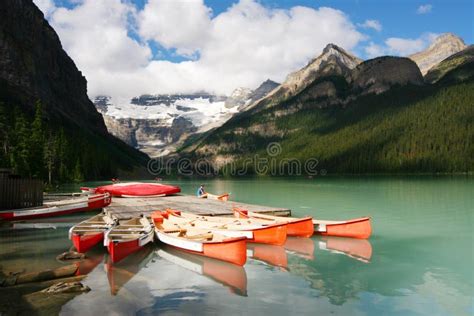 Canoe Dock Lake Louise Banff National Park Stock Image Image Of