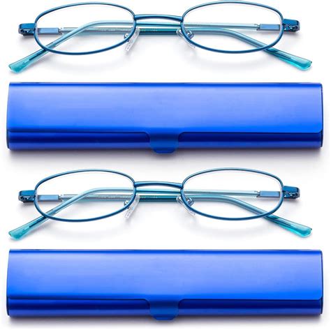 newbee fashion 2 pack portable compact reading glasses in aluminum case metal oval