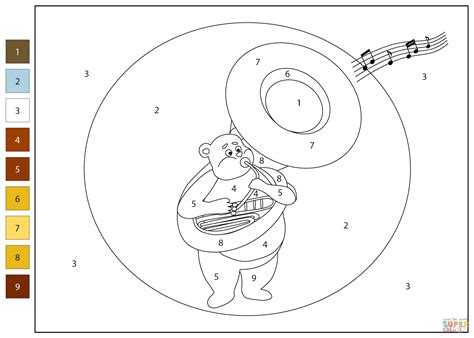 Music Bear And Sousaphone Color By Number Coloring Page Free