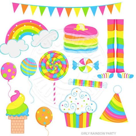 Girly Rainbow Party Cute Digital Clipart Rainbow Clip Art