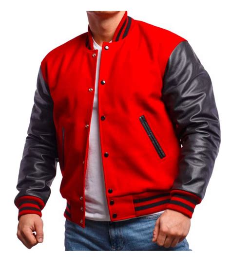 Mens Red Wool And Leather Varsity Jacket Jackets Creator