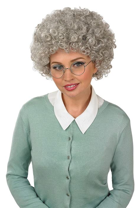 buy adults old lady afro wig grey hair curly granny costume accessory online at desertcartsingapore