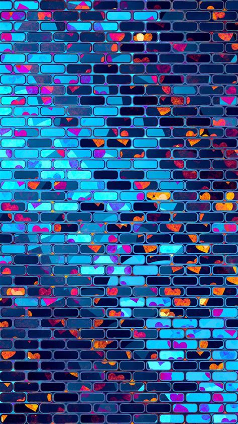 Download Wallpaper 938x1668 Hearts Heart Brick Wall Colorful Iphone